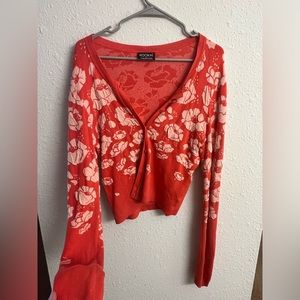 Orange floral spring knit cardigan